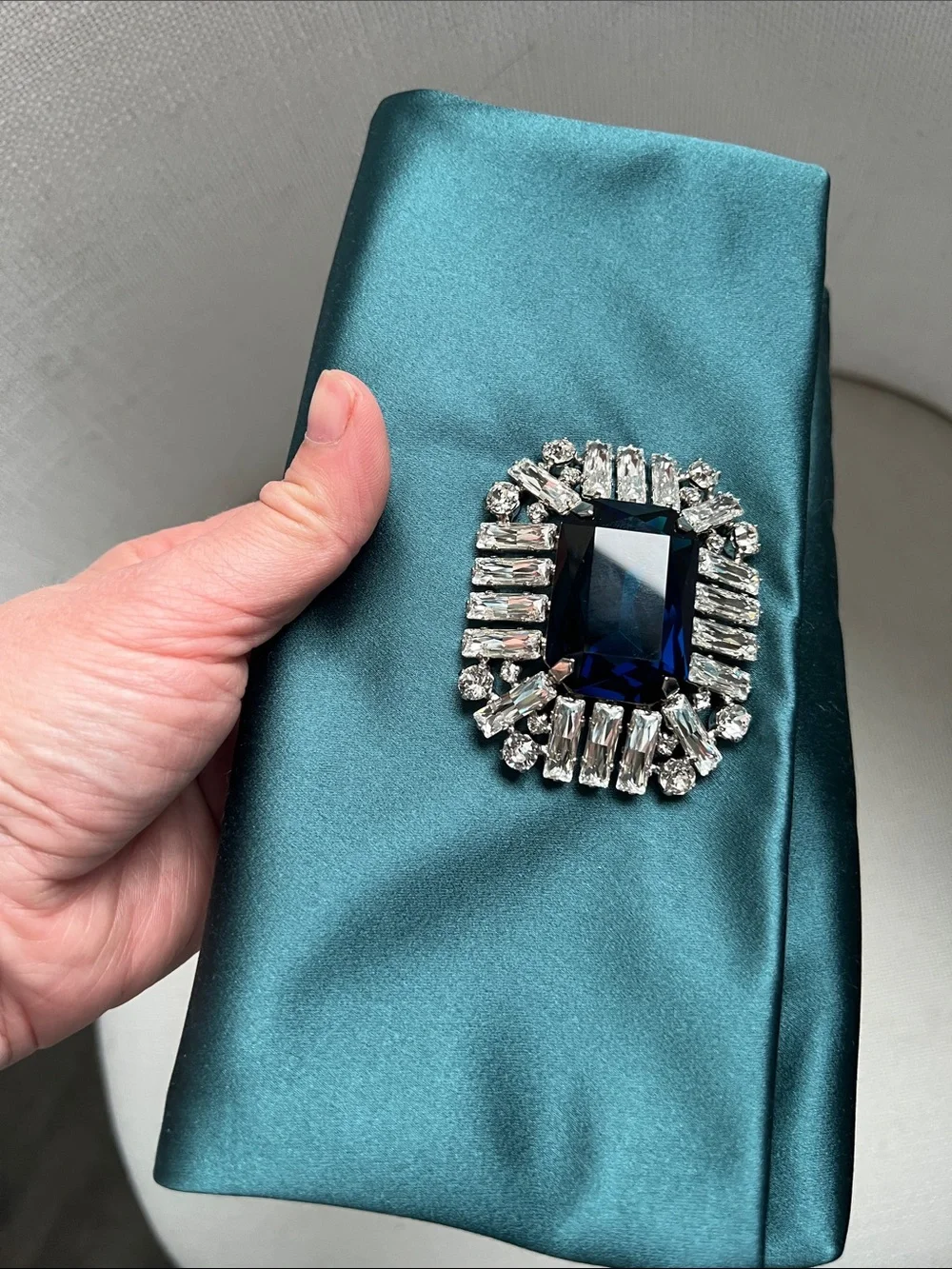 Jimmy Choo Teal Satin Crystal-Embellished Clutch